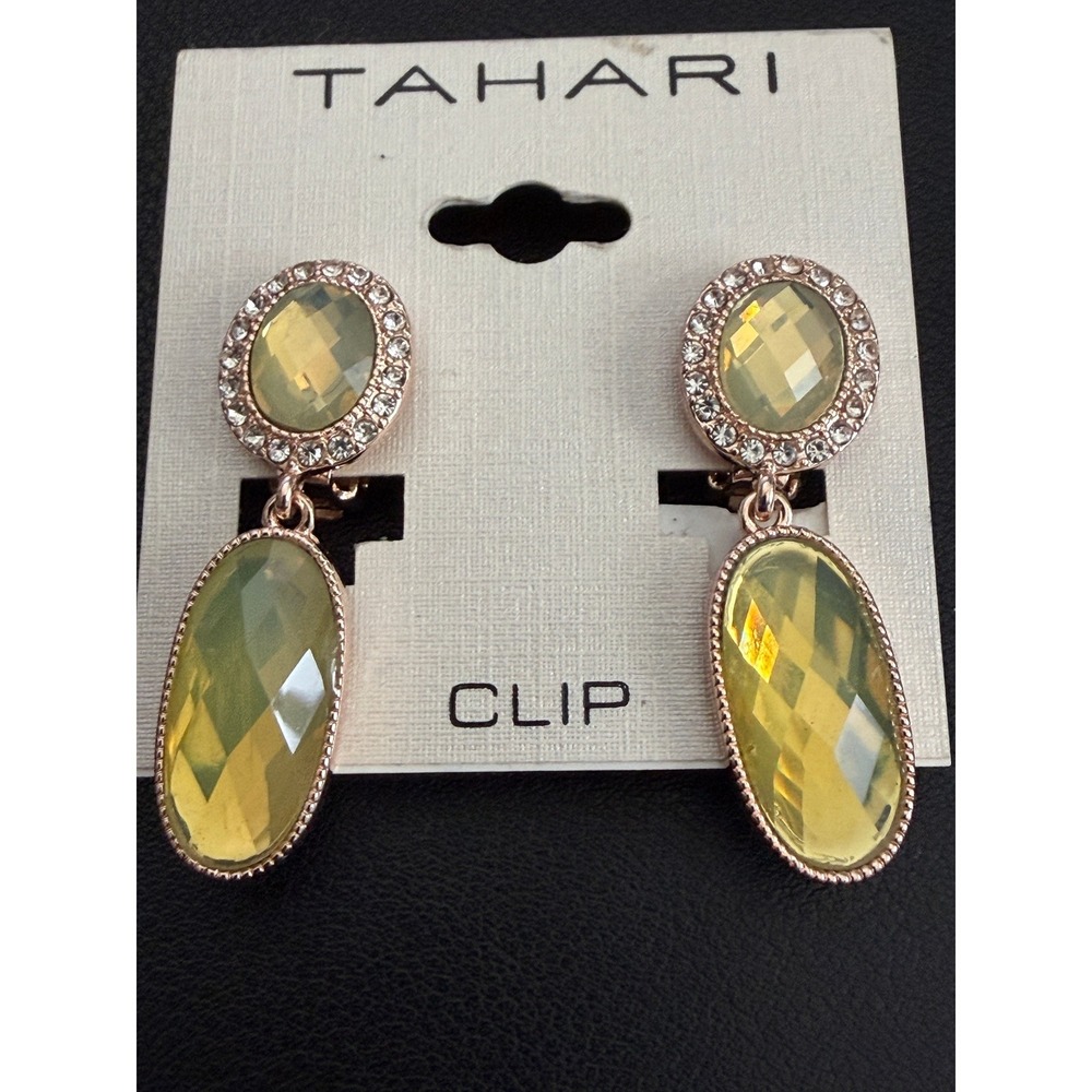 Tahari Earrings Lot of 4 Pair Clip Ons Rhinestone Drop Dangle Red Blue Yellow - Picture 4 of 9